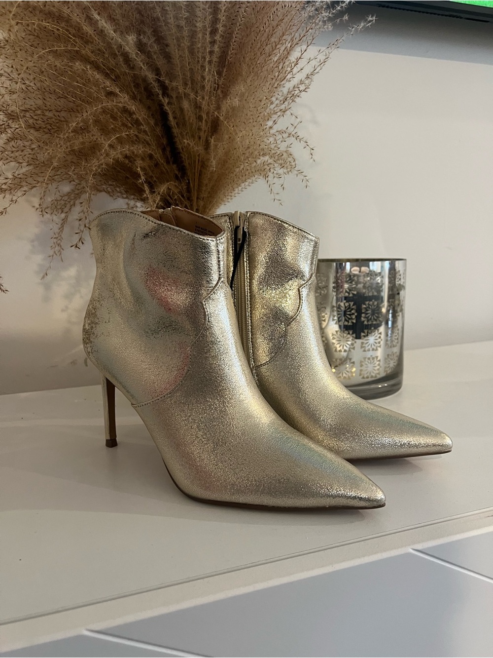 Express Metallic Gold Pointed Stiletto Ankle Boots